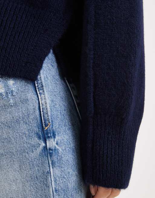 ASOS DESIGN - Oversized rechte trui met ronde hals en zijsplit in marineblauw, 3 van 4