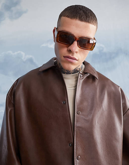 ASOS DESIGN oversized rectangle sunglasses in brown