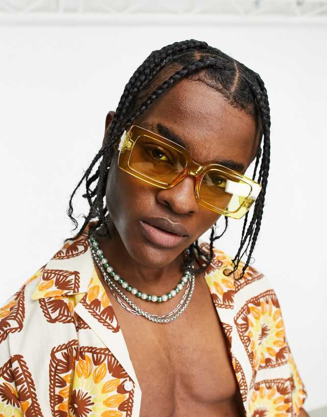 ASOS DESIGN oversized rectangle sunglasses in crystal yellow with yellow lens