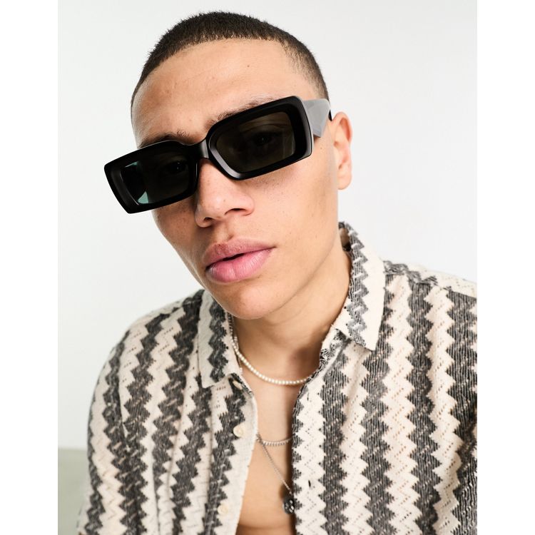 ASOS DESIGN oversized chunky rectangle sunglasses with smoke lens in white
