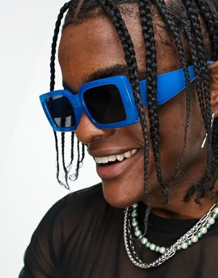 ASOS DESIGN oversized rectangle sunglasses with smoke lens in cobalt