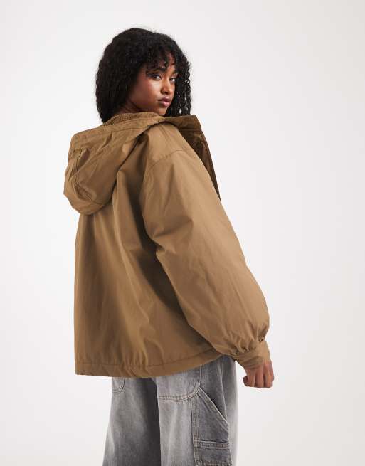 ASOS DESIGN - Oversized regenjas met fleecevoering in olijfgroen, 3 van 4