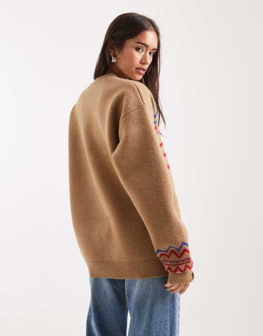 ASOS DESIGN oversized reindeer bow jumper in camel, 4 of 4