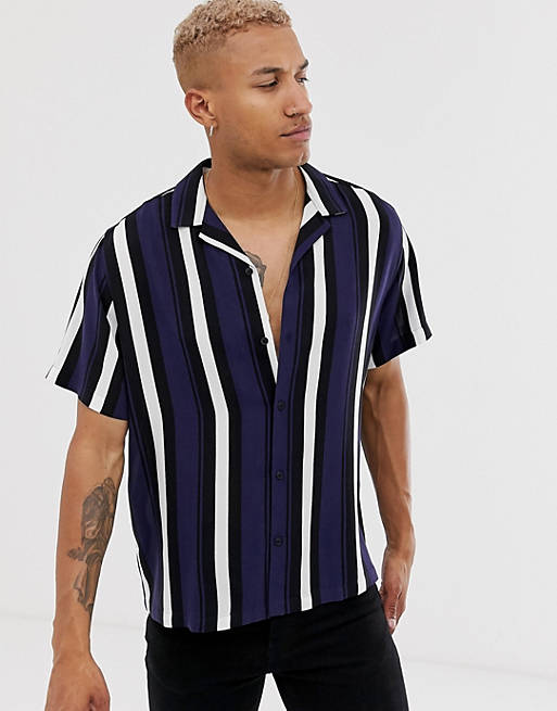 ASOS DESIGN oversized retro navy stripe shirt | ASOS