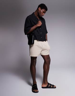 Asos Design Oversized Revere Boxy Textured Shirt In Black