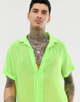 ASOS DESIGN oversized revere collar shirt in neon green