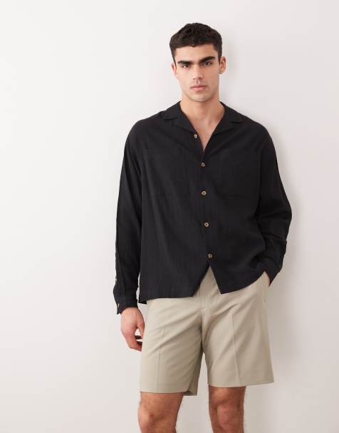 ASOS DESIGN oversized revere crinkle texture shirt in black - view 1