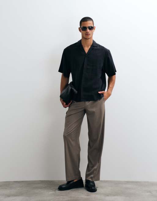 ASOS DESIGN oversized revere flowing shirt with placket detail in black, 3 of 5