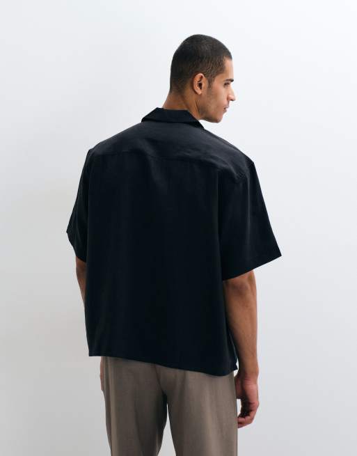 ASOS DESIGN oversized revere flowing shirt with placket detail in black, 4 of 5