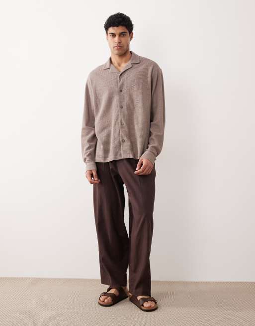 ASOS DESIGN oversized revere open texture shirt in brown, 2 of 5