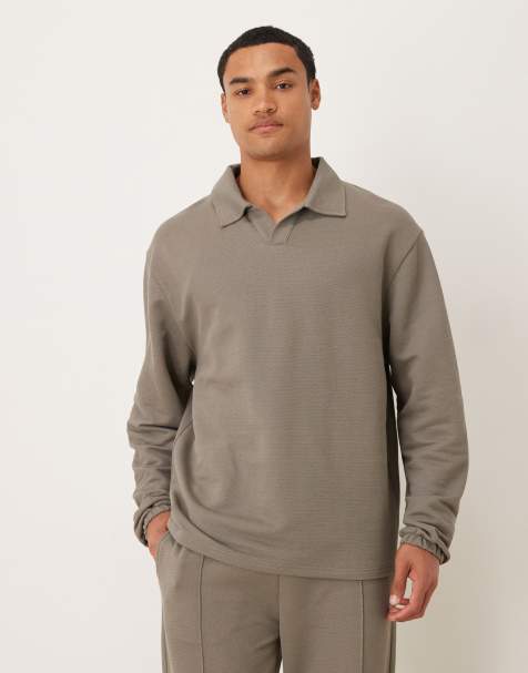 ASOS DESIGN oversized revere polo pique polo in khaki - view 1