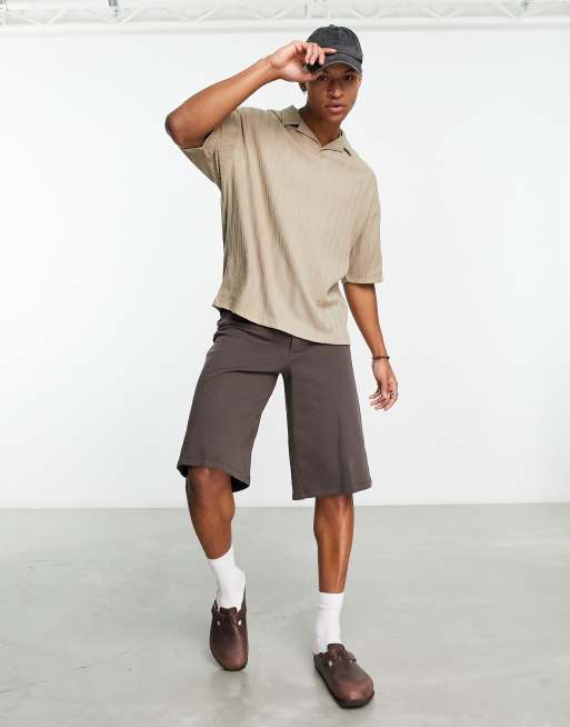 ASOS DESIGN oversized revere polo shirt in khaki texture