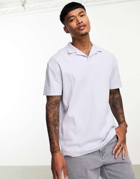 Oversized Homme Pinstripe Baseball Polo And Short Set