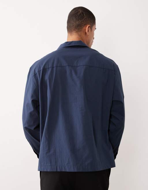 ASOS DESIGN oversized revere poplin shirt in navy, 3 of 5