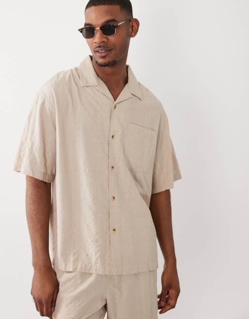 ASOS DESIGN oversized seersucker set in beige, 3 of 3