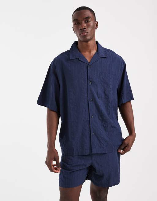 seersucker dress shirt The in Blue Stripe drying to help you stay fresh all day ASOS DESIGN oversized revere seersucker