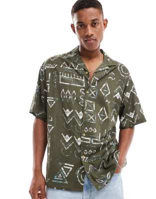 ASOS DESIGN oversized revere shirt in abstract pattern-Green