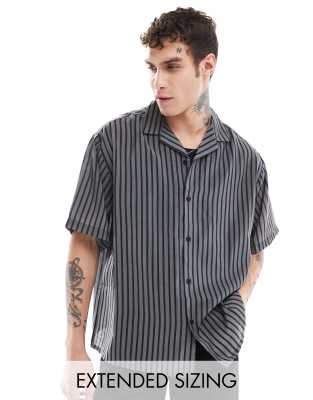 FhyzicsShops DESIGN oversized revere shirt in black sheer stripe