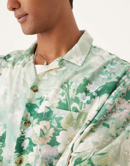 ASOS DESIGN oversized revere shirt in green floral print, 4 of 4