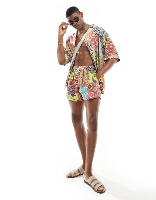 ASOS DESIGN oversized revere shirt in patchwork print (part of a set)
