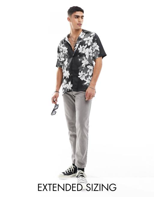 ASOS DESIGN oversized revere shirt in satin floral print