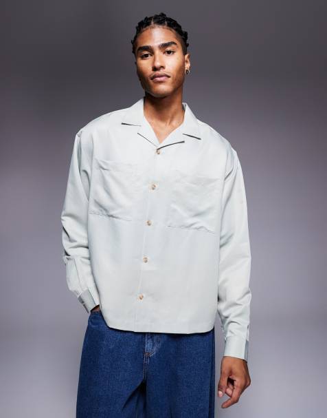 ASOS DESIGN oversized revere shirt in stone - view 1