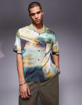 [ASOS DESIGN] ASOS DESIGN oversized revere shirt with blurred photographic print-Black M GREEN