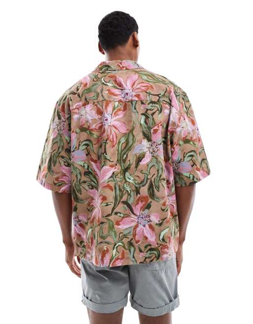 ASOS DESIGN oversized revere shirt with floral print