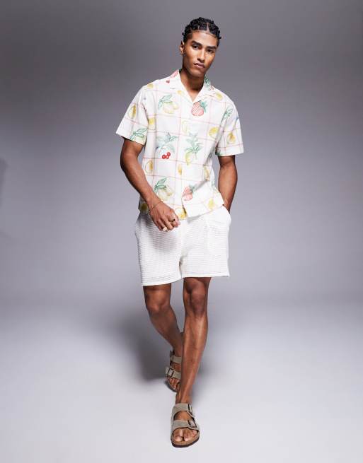 ASOS DESIGN oversized revere shirt with fruit print in beige, 2 of 4