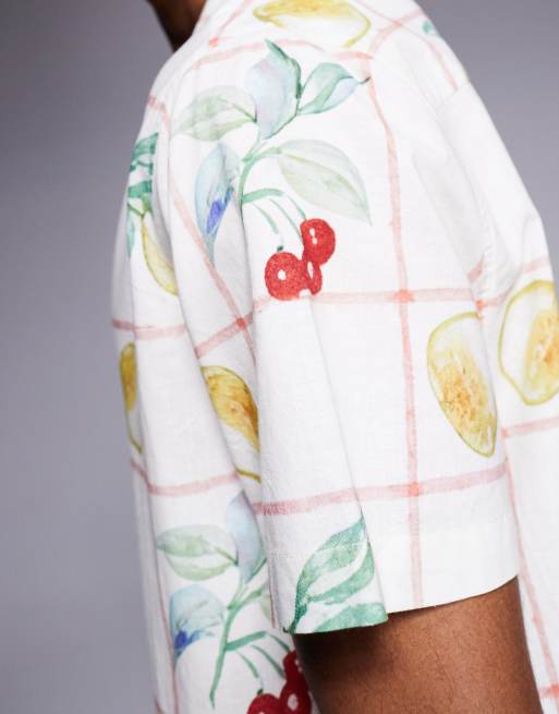 ASOS DESIGN oversized revere shirt with fruit print in beige, 4 of 4