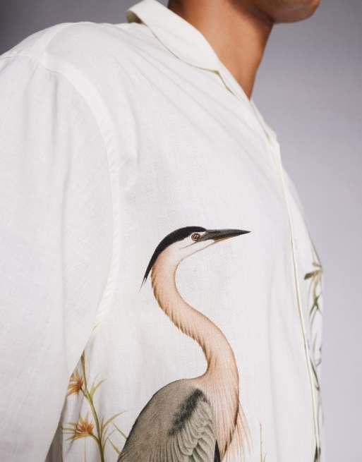ASOS DESIGN oversized revere shirt with placement print in stone, 3 of 4