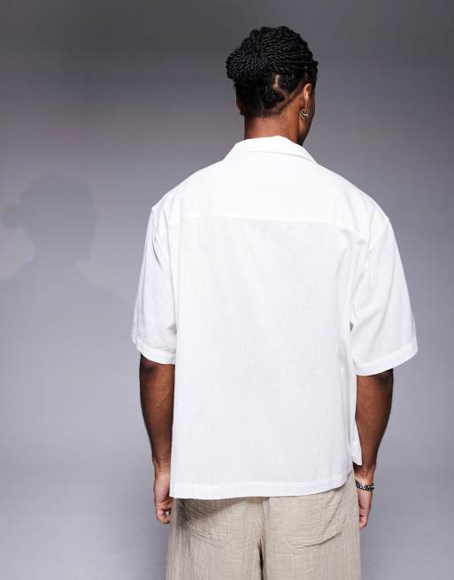 ASOS DESIGN oversized revere shirt with print in white, 4 of 4