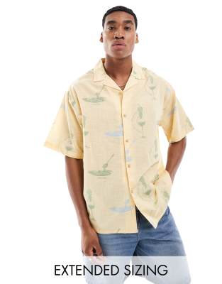 ASOS DESIGN oversized revere shirt with wine and pasta print-Neutral