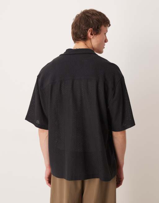  ASOS DESIGN oversized revere texture shirt in black, 3 of 5