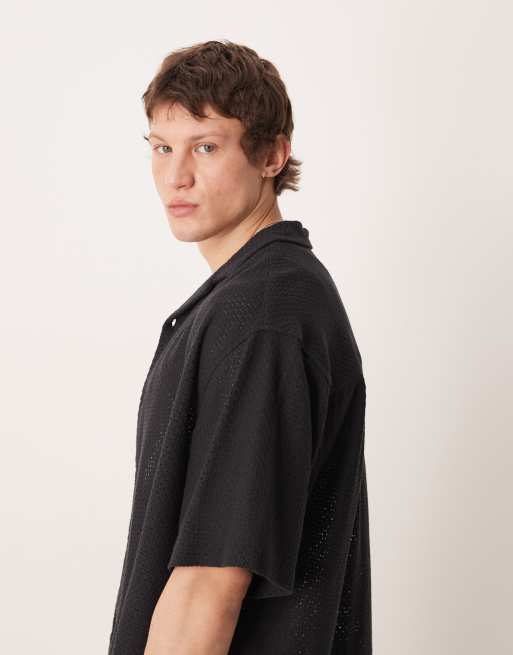  ASOS DESIGN oversized revere textured shirt in black, 4 of 5