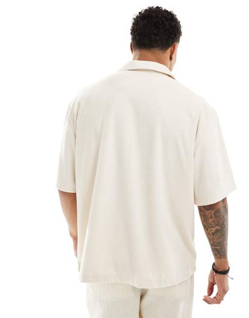 ASOS DESIGN oversized revere towelling shirt in ecru, 4 of 4