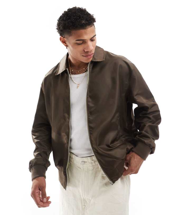 ASOS DESIGN - oversized reversable bomber jacket in brown