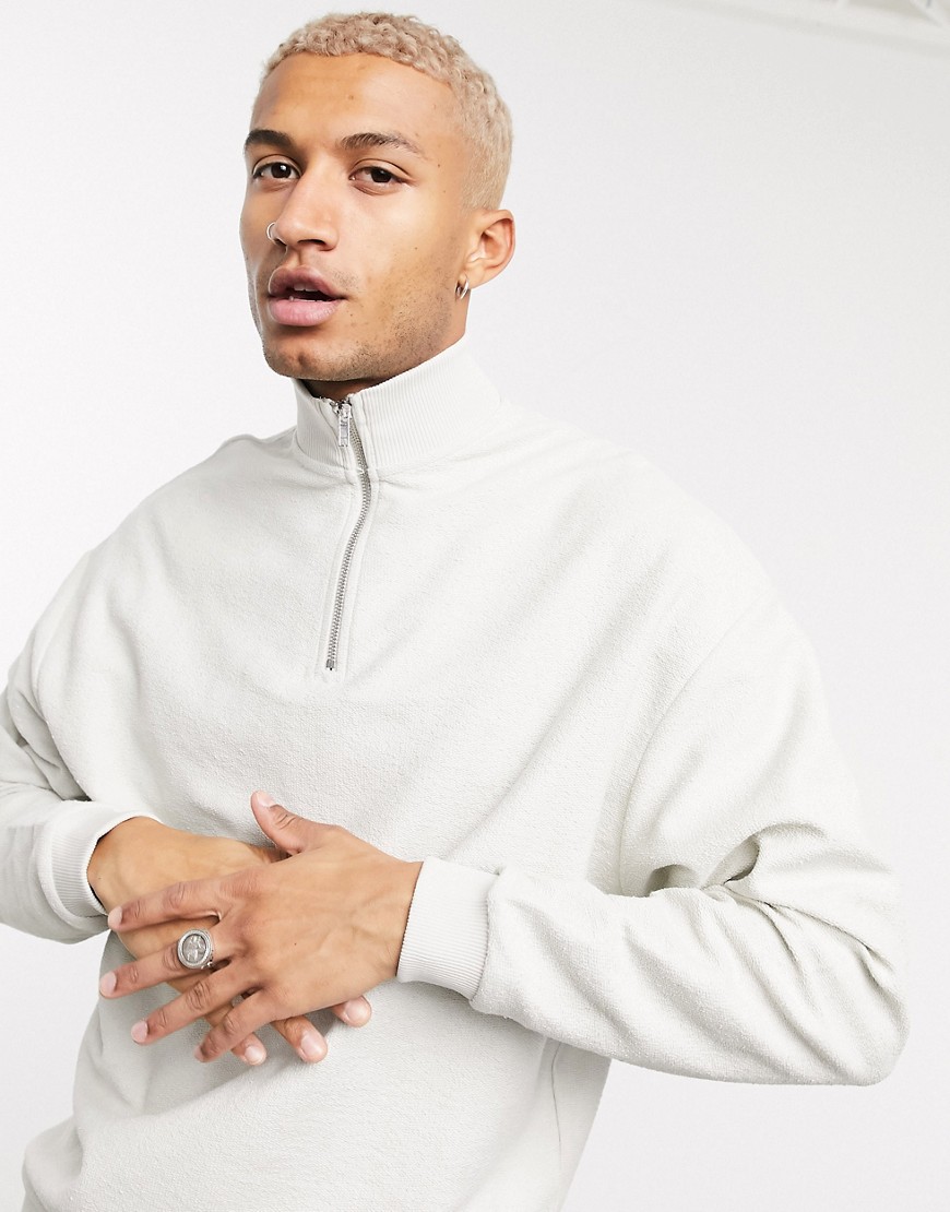 ASOS DESIGN oversized reverse half zip sweatshirt in gray-Grey