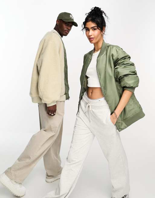 ASOS DESIGN cropped bomber jacket in khaki