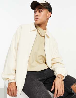 ASOS DESIGN oversized rib harrington jersey jacket in off white