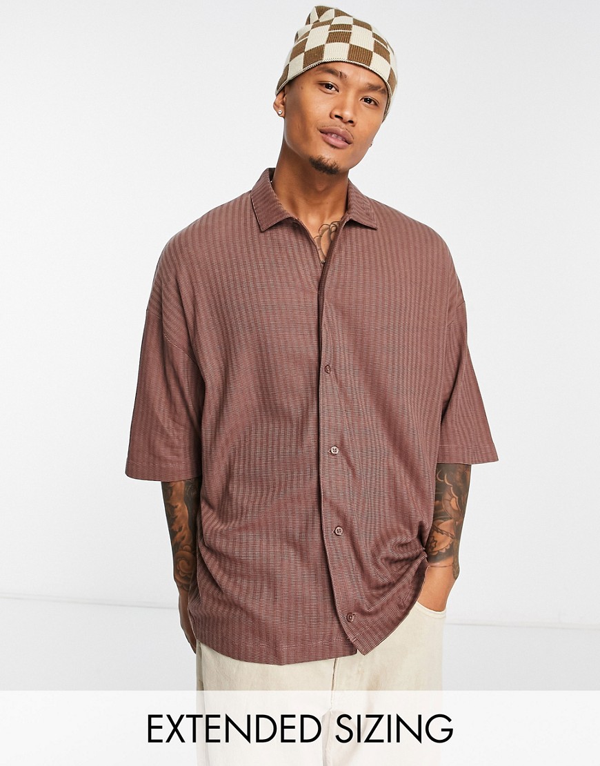 ASOS DESIGN oversized rib jersey shirt with half sleeve in brown