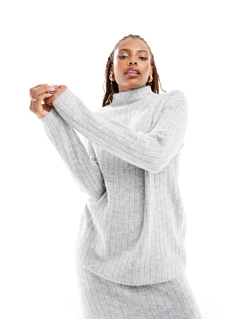 ASOS DESIGN oversized rib jumper with grown on neck in rib co-ord in grey