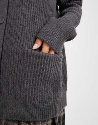 Asos Design Oversized Rib Knit Boyfriend Cardigan In Gray