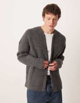 ASOS DESIGN oversized rib knit cardigan in gray | ASOS