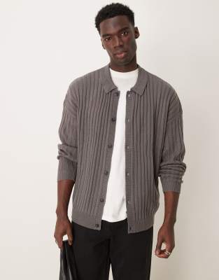 17359 Anthracite Blazer Collar Cardigan