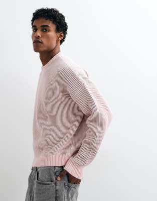 Asos Design Oversized Rib Knit Fisherman Sweater In Pink