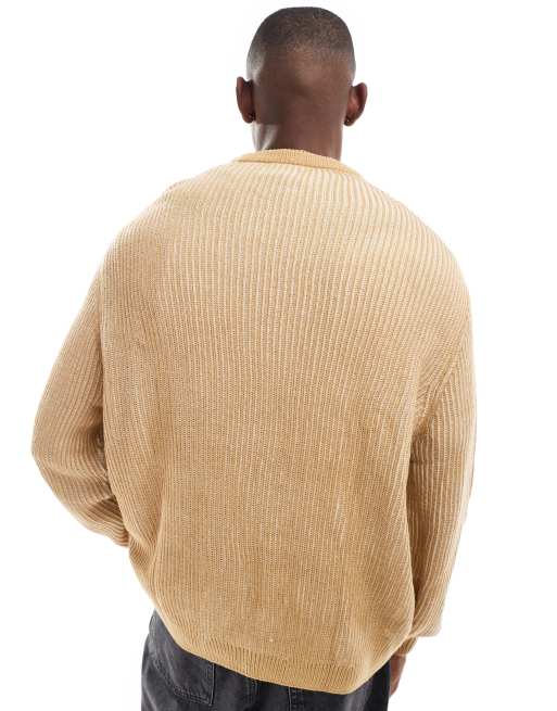 ASOS DESIGN oversized knitted plated fisherman rib jumper in brown