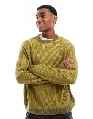 Asos Design Oversized Rib Knit Pleated Fisherman Sweater In Chartreuse-green