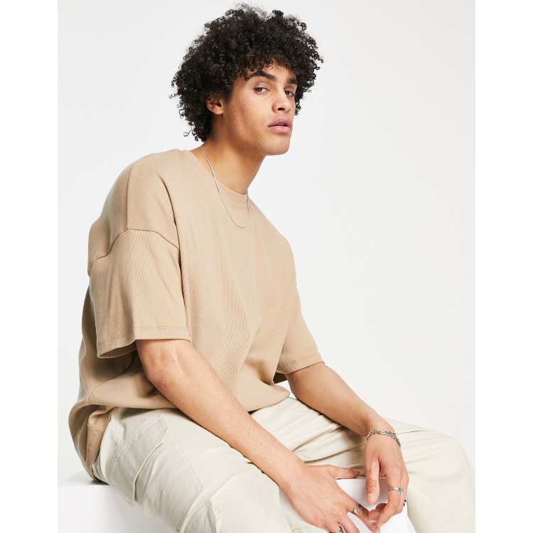 ASOS DESIGN oversized rib t-shirt in tan | ASOS