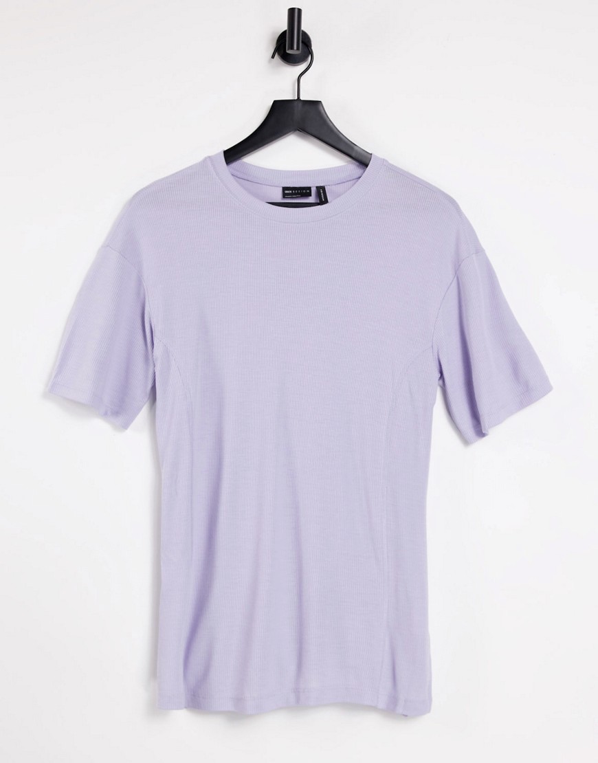 ASOS DESIGN oversized rib t-shirt with side splits and stitch detail in lilac-Purple